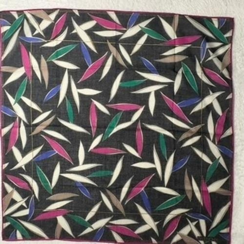 Vtg GIVENCHY Scarf Handkerchief Abstract Leaf Black Multi 18"